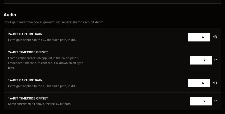 Audio section of the CineMate settings editor