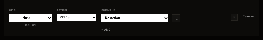 A button the moment it is added: no pin, PRESS, no action