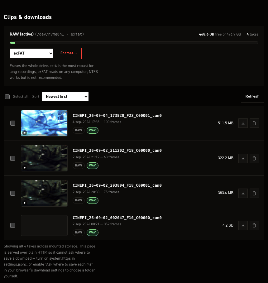 The RAW files tab