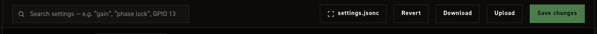 The settings editor top bar